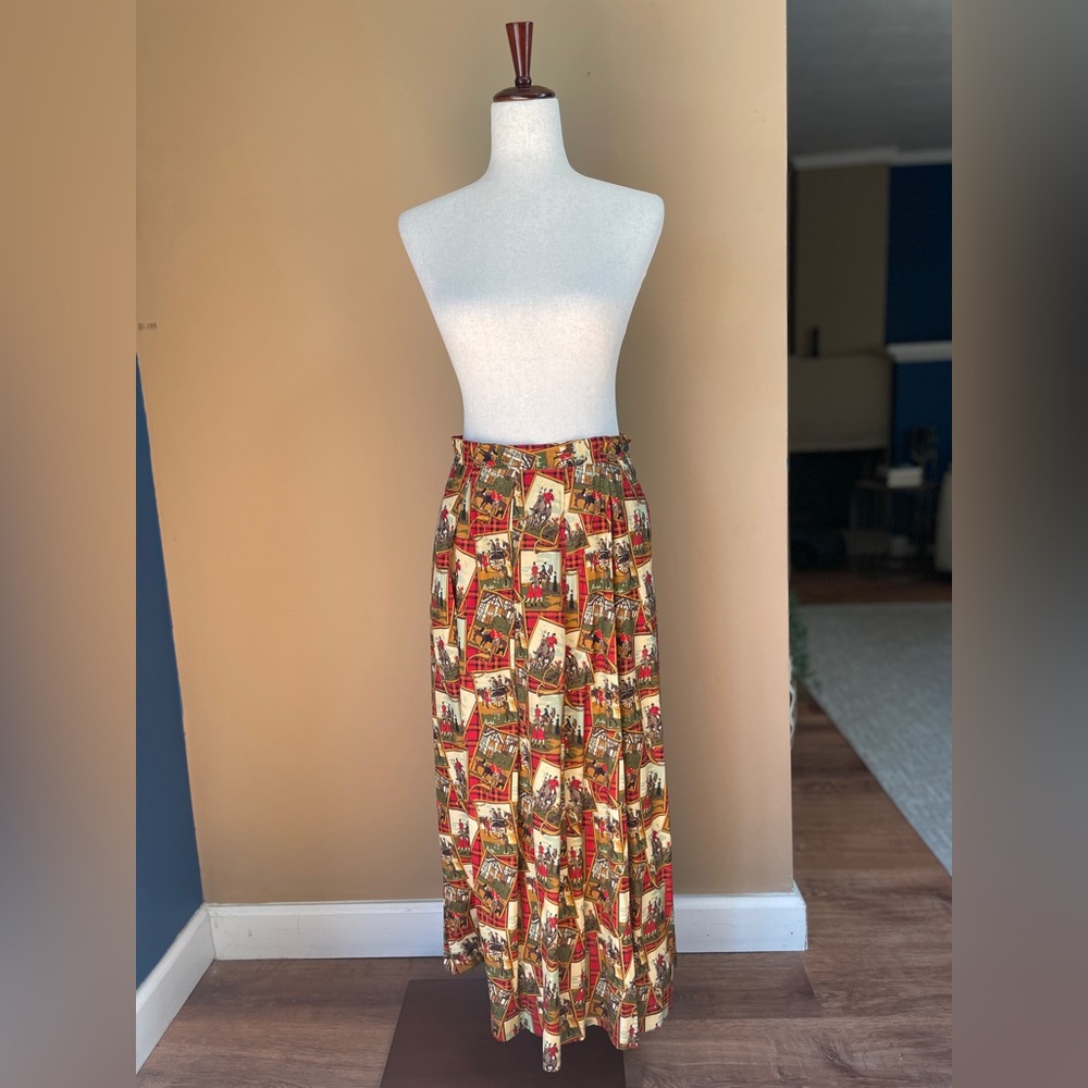 VTG Pleated Maxi Skirt Horse‎ Equestrian Western Country Print Fits like XS READ